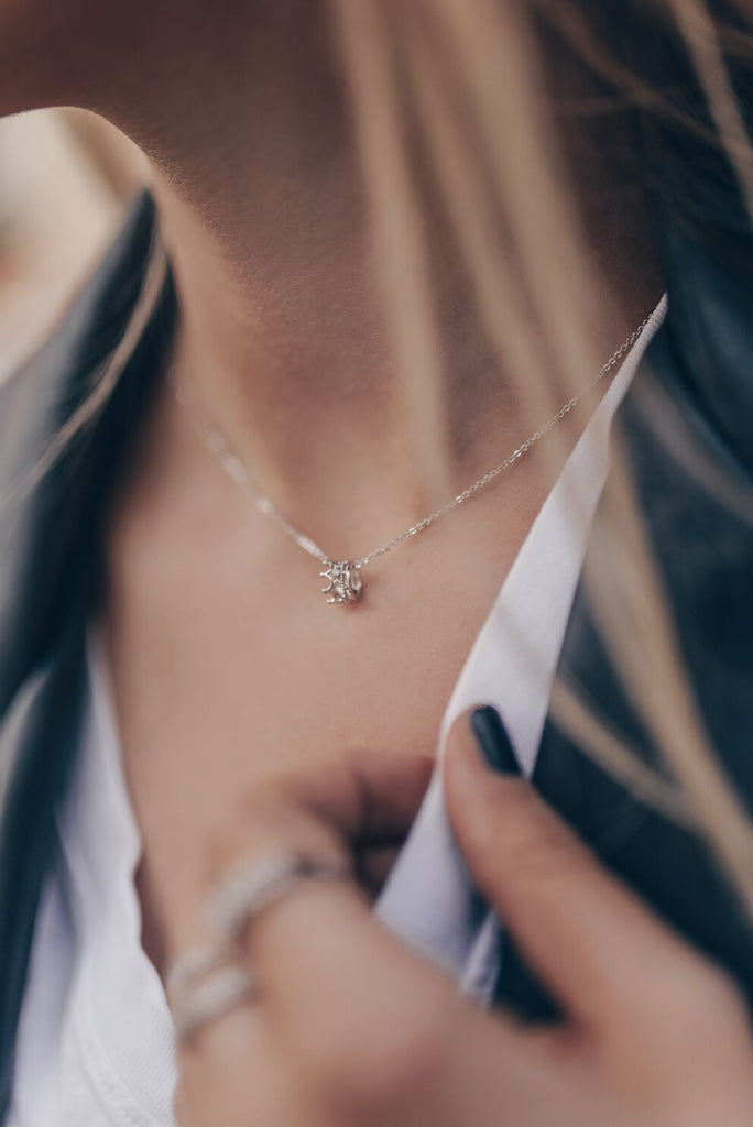 delicate little crown crystal necklace