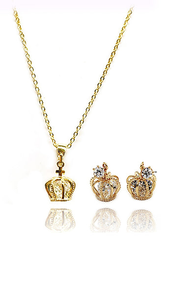 fashion crown crystal earrings necklace set