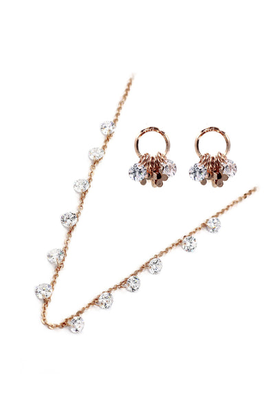 Elegant Rose gold Crystal earrings necklace set